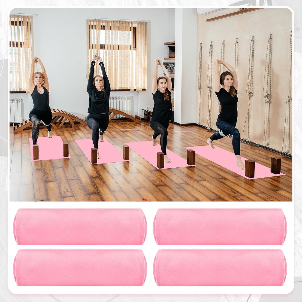 4 Pack 72 x 24 Inch Non Slip Microfiber Yoga Mat Towels, Pink