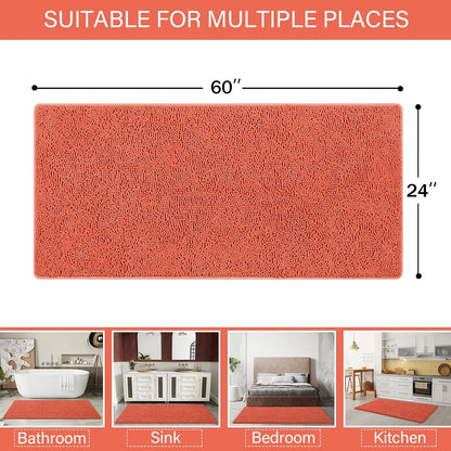 Luxury Bathroom Rug Shaggy Bath Mat 24 x 60 Inch, Peach