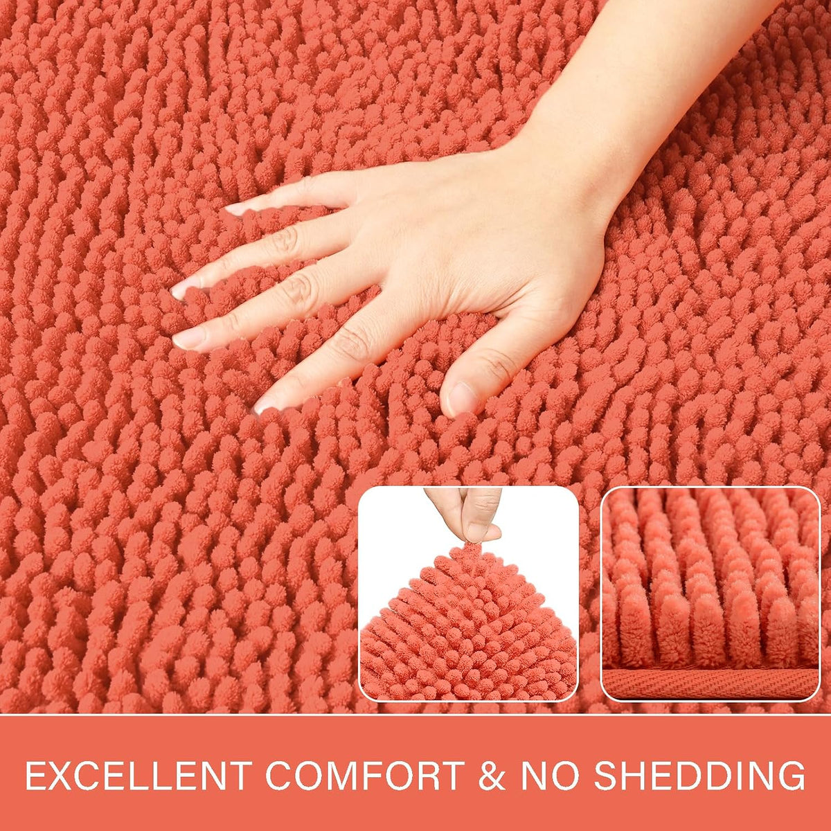 Luxury Bathroom Rug Shaggy Bath Mat 24 x 60 Inch, Peach