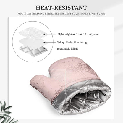 Rose Gold Luxury Metallic Oven Mitts 2 Pack Kitchen Heat Resistant Oven Gloves with Non-Slip Silicone Surface
