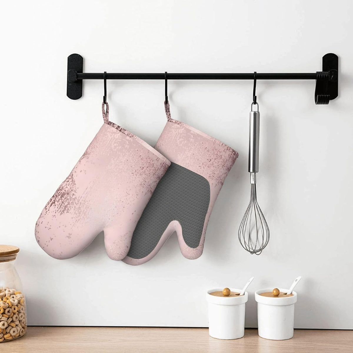 Rose Gold Luxury Metallic Oven Mitts 2 Pack Kitchen Heat Resistant Oven Gloves with Non-Slip Silicone Surface