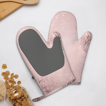 Rose Gold Luxury Metallic Oven Mitts 2 Pack Kitchen Heat Resistant Oven Gloves with Non-Slip Silicone Surface
