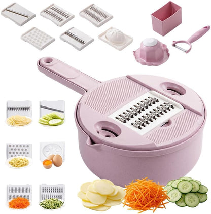 Vegetable Chopper, 2026 Upgraded 12 in 1 Multifunctional Food Chopper with Container, Vegetable Cutter for Onion, Tomato, Salad, Kitchen Gadgets Accessories (pink)