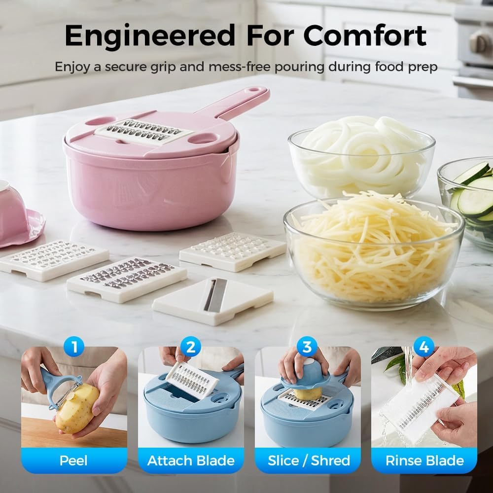 Vegetable Chopper, 2026 Upgraded 12 in 1 Multifunctional Food Chopper with Container, Vegetable Cutter for Onion, Tomato, Salad, Kitchen Gadgets Accessories (pink)
