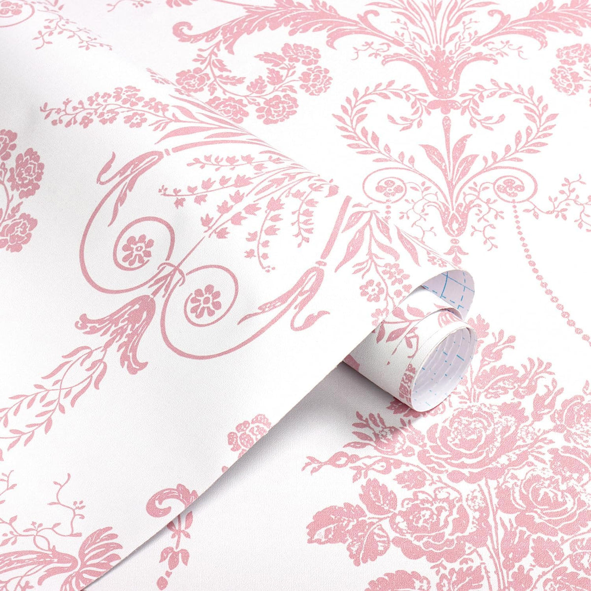 Damask Floral Peel and Stick Wallpaper Boho Pink and White Contact Paper