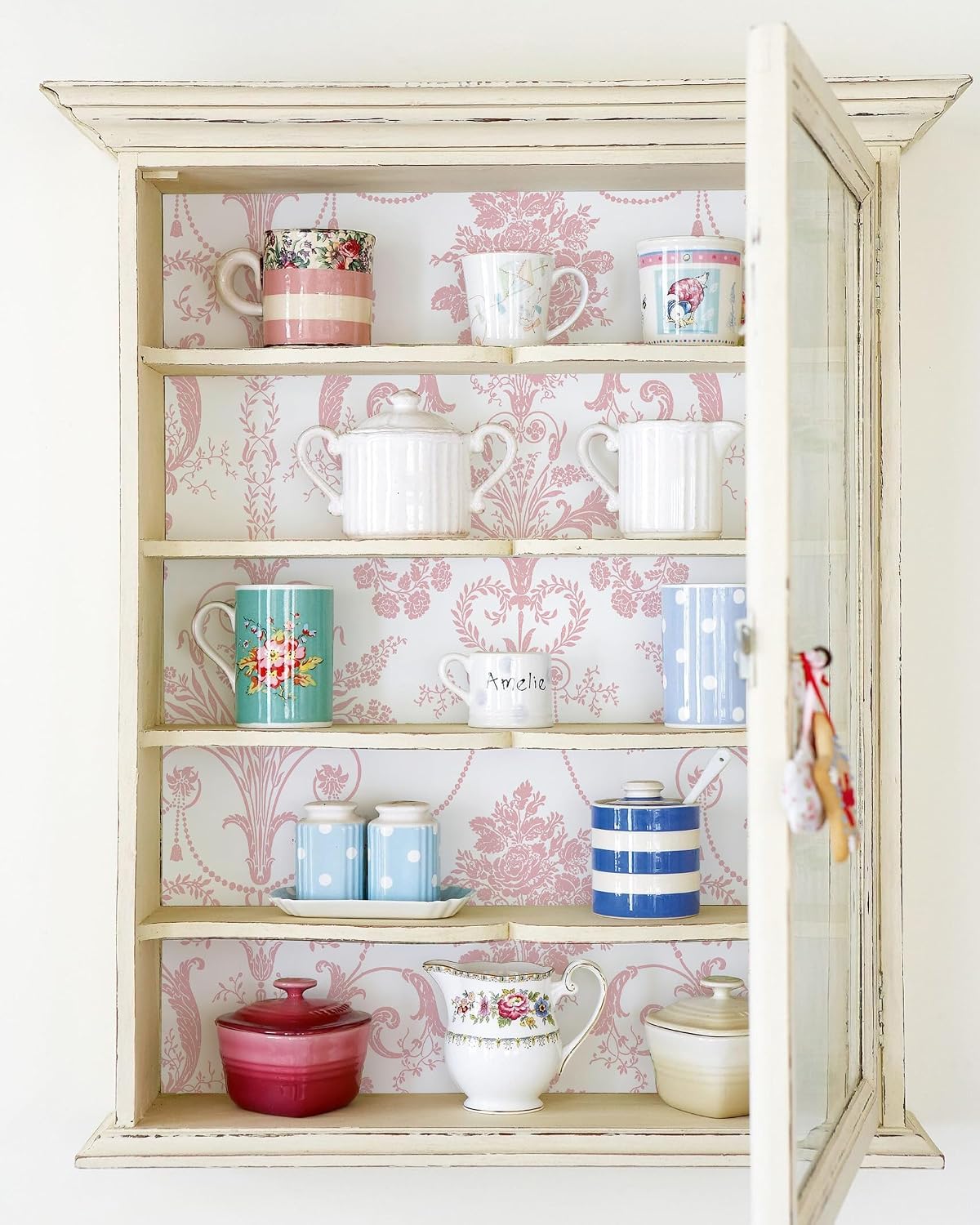 Damask Floral Peel and Stick Wallpaper Boho Pink and White Contact Paper