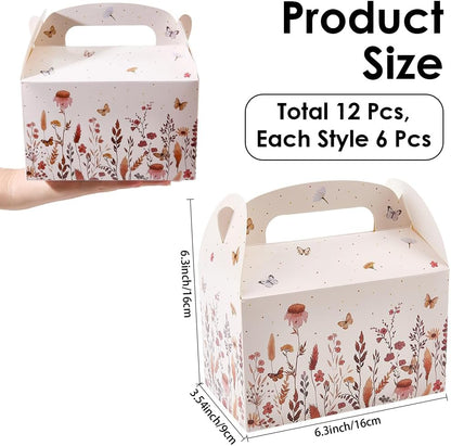 CRASPIRE 12Pcs 2 Styles Wildflower Paper Gift Boxes Flower Floral Party Favor Gable Boxes 6.3 x 6.3 x 3.7inch Candy Gift Wrapping with Handles for Tea Treat Bridal Wedding Family Dinner Birthday Party