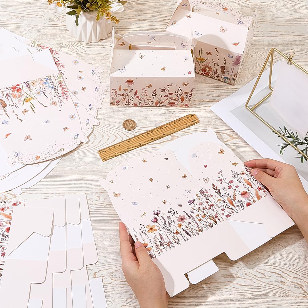 CRASPIRE 12Pcs 2 Styles Wildflower Paper Gift Boxes Flower Floral Party Favor Gable Boxes 6.3 x 6.3 x 3.7inch Candy Gift Wrapping with Handles for Tea Treat Bridal Wedding Family Dinner Birthday Party