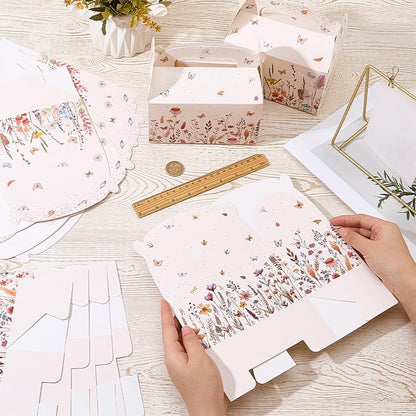 CRASPIRE 12Pcs 2 Styles Wildflower Paper Gift Boxes Flower Floral Party Favor Gable Boxes 6.3 x 6.3 x 3.7inch Candy Gift Wrapping with Handles for Tea Treat Bridal Wedding Family Dinner Birthday Party