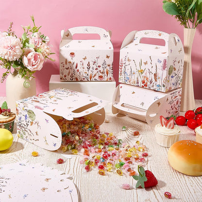 CRASPIRE 12Pcs 2 Styles Wildflower Paper Gift Boxes Flower Floral Party Favor Gable Boxes 6.3 x 6.3 x 3.7inch Candy Gift Wrapping with Handles for Tea Treat Bridal Wedding Family Dinner Birthday Party