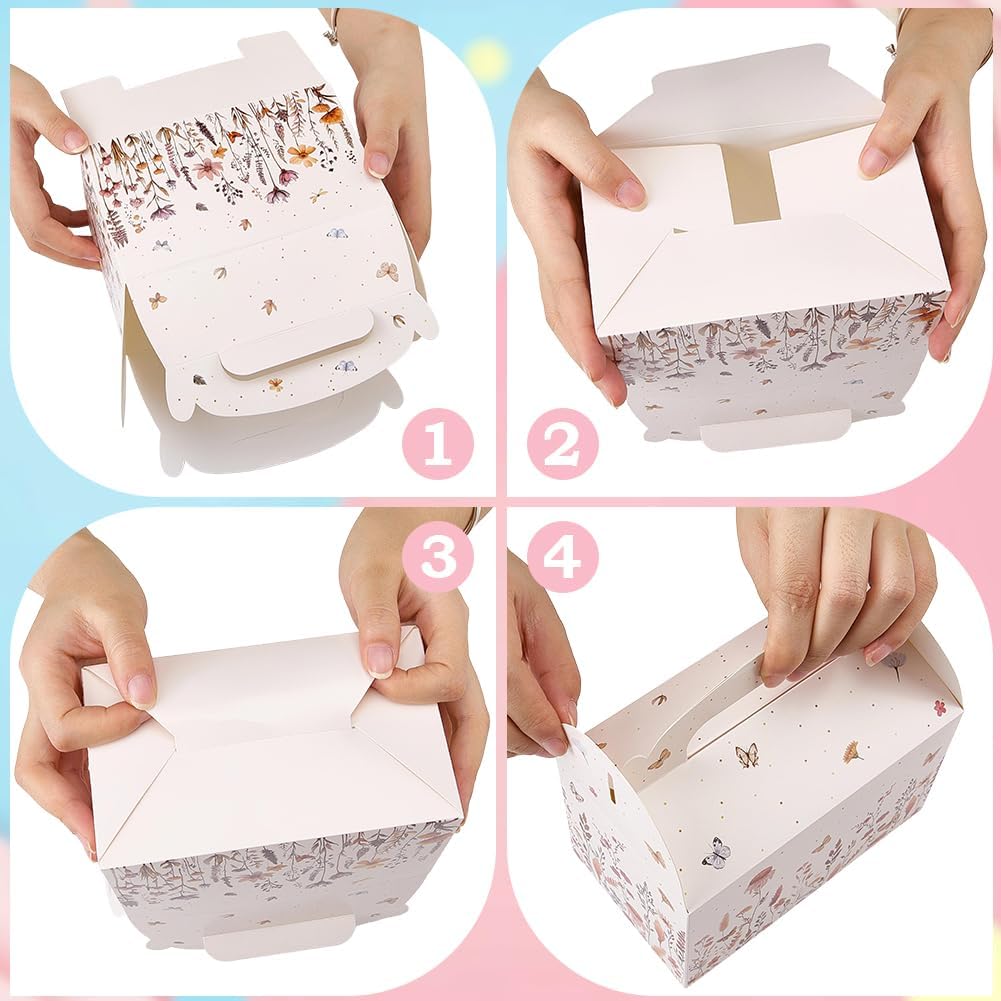 CRASPIRE 12Pcs 2 Styles Wildflower Paper Gift Boxes Flower Floral Party Favor Gable Boxes 6.3 x 6.3 x 3.7inch Candy Gift Wrapping with Handles for Tea Treat Bridal Wedding Family Dinner Birthday Party