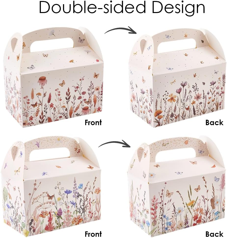 CRASPIRE 12Pcs 2 Styles Wildflower Paper Gift Boxes Flower Floral Party Favor Gable Boxes 6.3 x 6.3 x 3.7inch Candy Gift Wrapping with Handles for Tea Treat Bridal Wedding Family Dinner Birthday Party