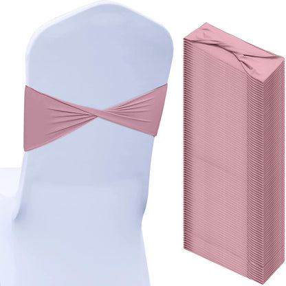 50Pcs Spandex Chair Sashes Bow Chair Band Slider Sash Cover, Dusty Pink