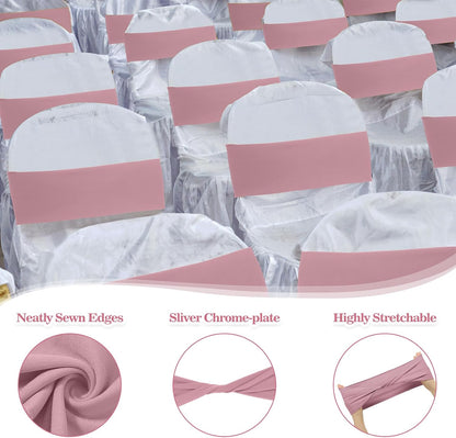 50Pcs Spandex Chair Sashes Bow Chair Band Slider Sash Cover, Dusty Pink