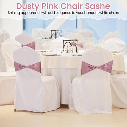 50Pcs Spandex Chair Sashes Bow Chair Band Slider Sash Cover, Dusty Pink
