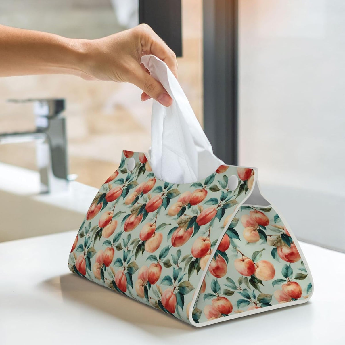 Fruits Peach (1) for Long Tissue Box Cover, Pu Leather Rectangular Tissue Holder for Bathroom, Desk, Home Decor