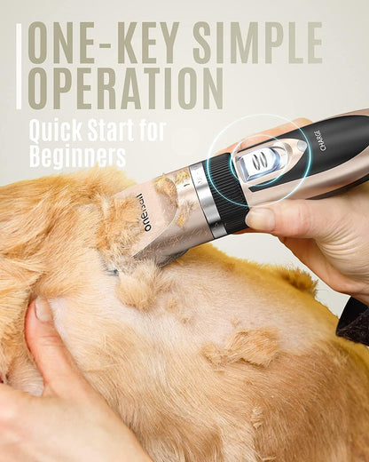 oneisall Dog Clippers Low Noise, Dog Grooming Kit with Rechargeable, Pet Shaver Cordless Electric Quiet Hair Clipper Set for Dogs Cats Pets（Gold）