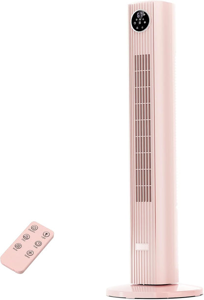 Tower Fan Portable Floor Fans 85°Oscillating Fan Quiet Cooling 12H Timer Remote Control Standing Bladeless Electric 3 Wind Speeds 4 Modes Bedroom Office,36 inch, Pink