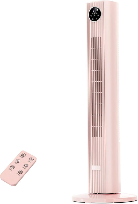 Tower Fan Portable Floor Fans 85°Oscillating Fan Quiet Cooling 12H Timer Remote Control Standing Bladeless Electric 3 Wind Speeds 4 Modes Bedroom Office,36 inch, Pink