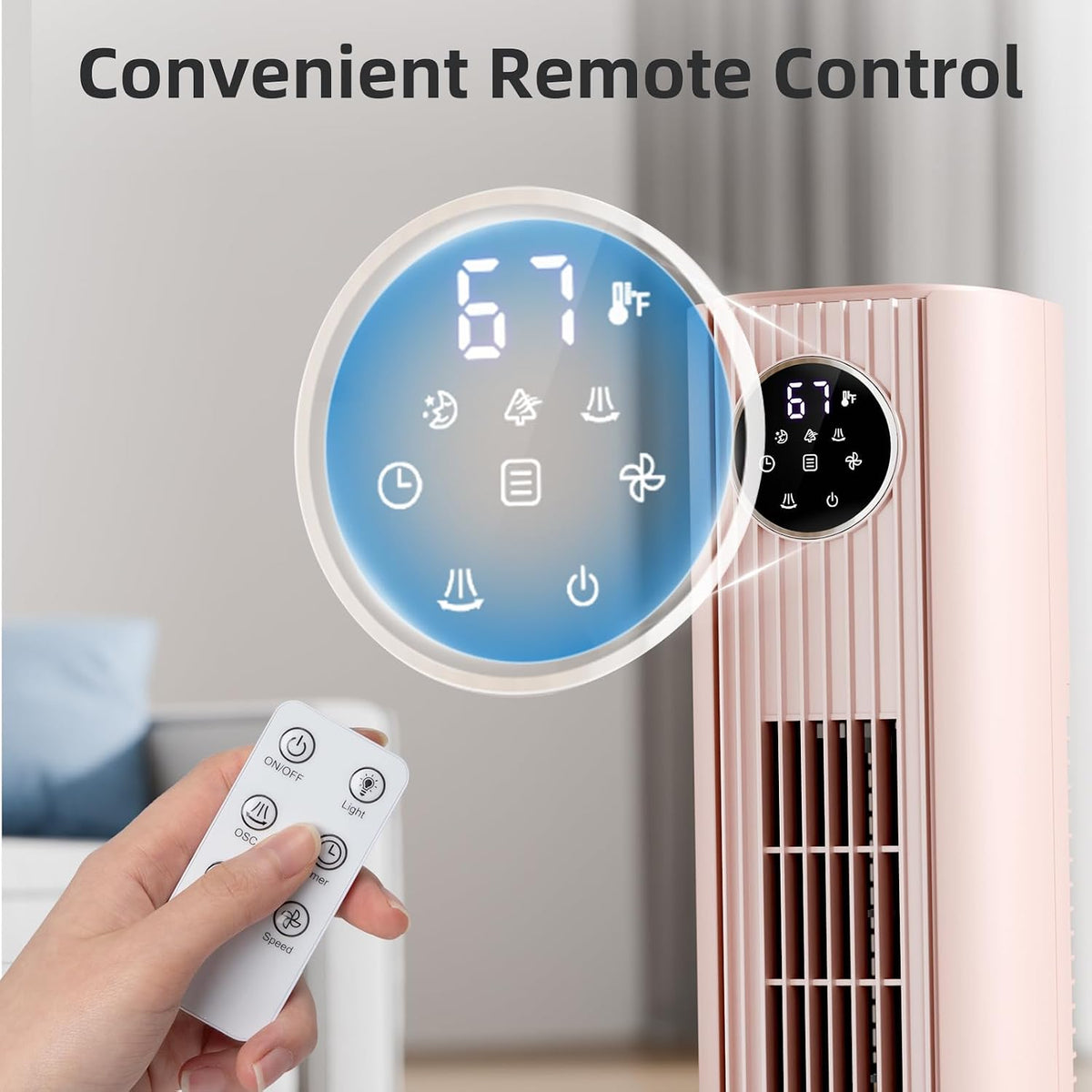Tower Fan Portable Floor Fans 85°Oscillating Fan Quiet Cooling 12H Timer Remote Control Standing Bladeless Electric 3 Wind Speeds 4 Modes Bedroom Office,36 inch, Pink