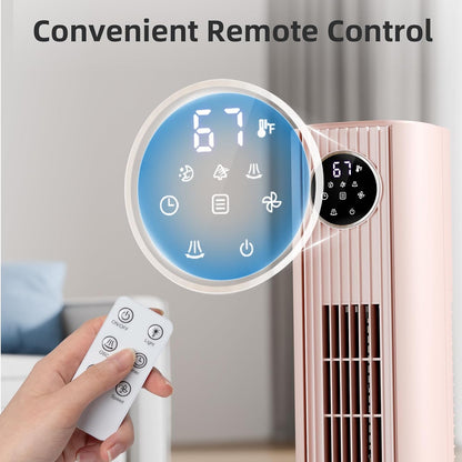 Tower Fan Portable Floor Fans 85°Oscillating Fan Quiet Cooling 12H Timer Remote Control Standing Bladeless Electric 3 Wind Speeds 4 Modes Bedroom Office,36 inch, Pink