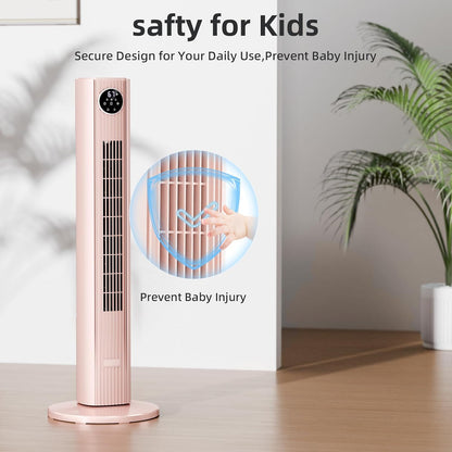 Tower Fan Portable Floor Fans 85°Oscillating Fan Quiet Cooling 12H Timer Remote Control Standing Bladeless Electric 3 Wind Speeds 4 Modes Bedroom Office,36 inch, Pink