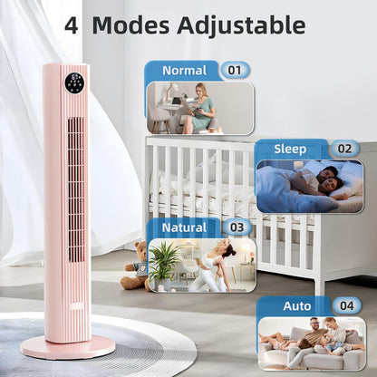 Tower Fan Portable Floor Fans 85°Oscillating Fan Quiet Cooling 12H Timer Remote Control Standing Bladeless Electric 3 Wind Speeds 4 Modes Bedroom Office,36 inch, Pink