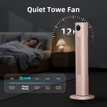 Tower Fan Portable Floor Fans 85°Oscillating Fan Quiet Cooling 12H Timer Remote Control Standing Bladeless Electric 3 Wind Speeds 4 Modes Bedroom Office,36 inch, Pink