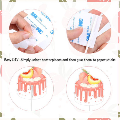 Peach Baby Shower Decorations, 24pcs Sweet As a Peach Table Centerpiece Sticks Double-Sided Printing for Fruits Baby Shower Birthday Party Wedding Table Supplies
