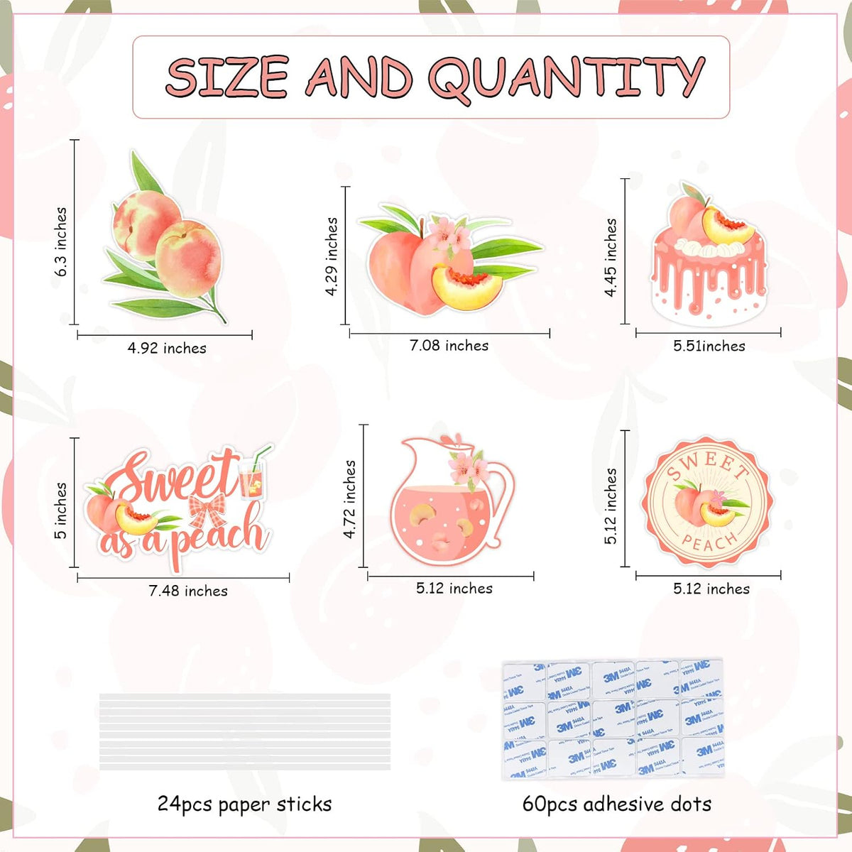 Peach Baby Shower Decorations, 24pcs Sweet As a Peach Table Centerpiece Sticks Double-Sided Printing for Fruits Baby Shower Birthday Party Wedding Table Supplies