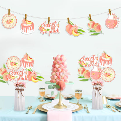 Peach Baby Shower Decorations, 24pcs Sweet As a Peach Table Centerpiece Sticks Double-Sided Printing for Fruits Baby Shower Birthday Party Wedding Table Supplies