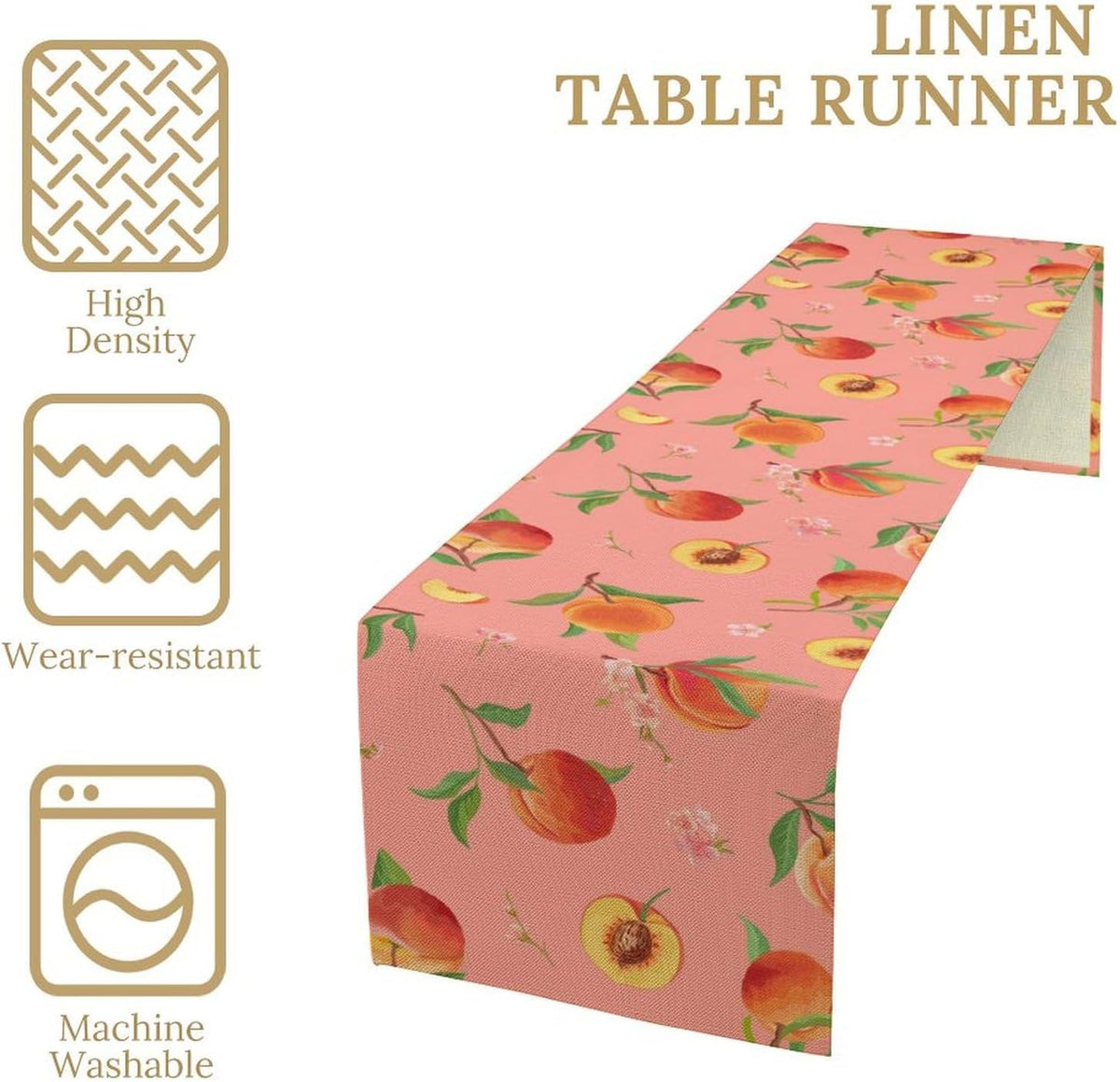Pink Cute Peach Table Runner, Colorful Summer Fruit Floral Table Runner for Kitchen Dining Party Holiday Home 13x36in