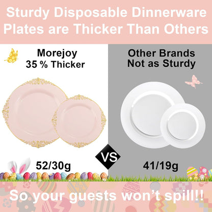 175pcs Pink Plastic Plates - Pink and Gold Disposable Plates sets
