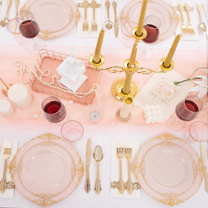 175pcs Pink Plastic Plates - Pink and Gold Disposable Plates sets