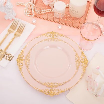 175pcs Pink Plastic Plates - Pink and Gold Disposable Plates sets