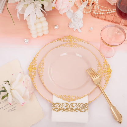 175pcs Pink Plastic Plates - Pink and Gold Disposable Plates sets