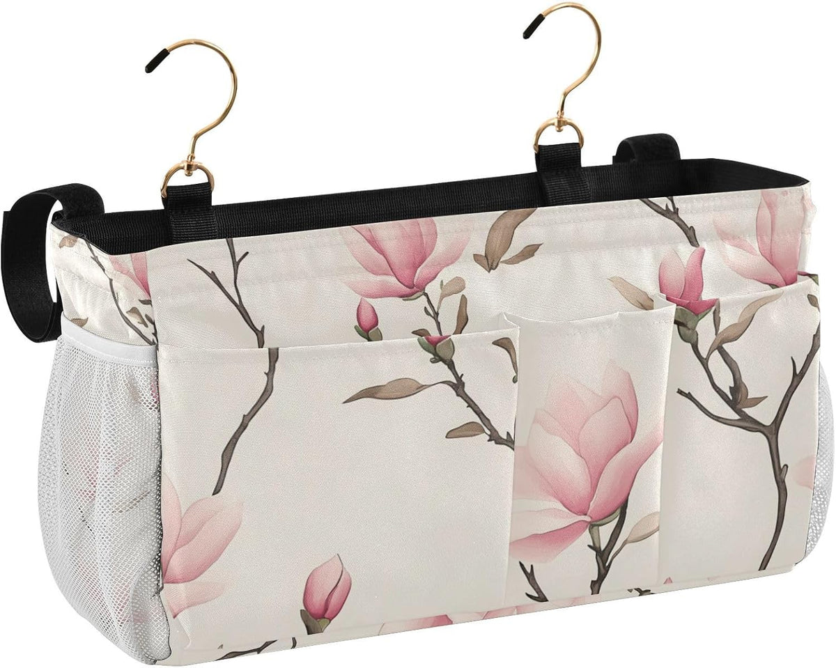 Small Pink Magnolia Flowers Bedside Caddy Bedside Organizer Bedside Storage Caddy College Dorm Bed Accessories