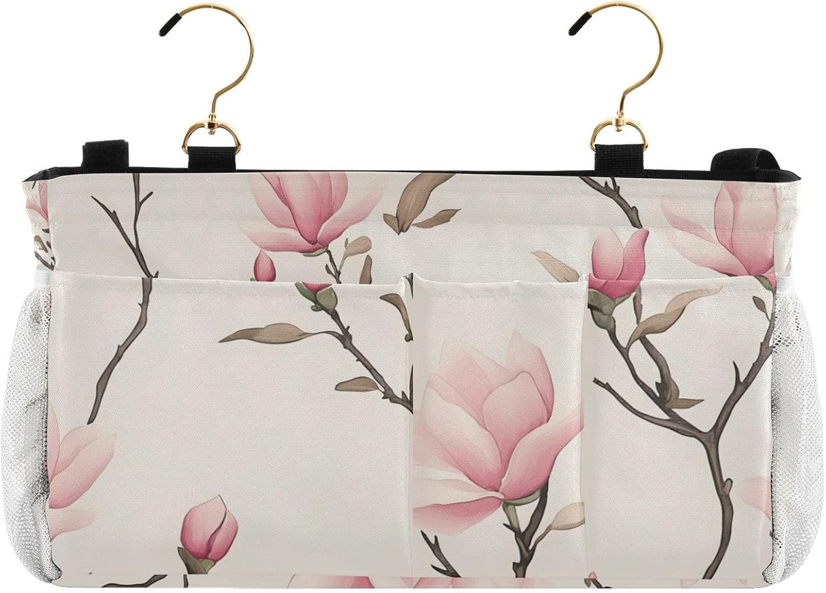 Small Pink Magnolia Flowers Bedside Caddy Bedside Organizer Bedside Storage Caddy College Dorm Bed Accessories