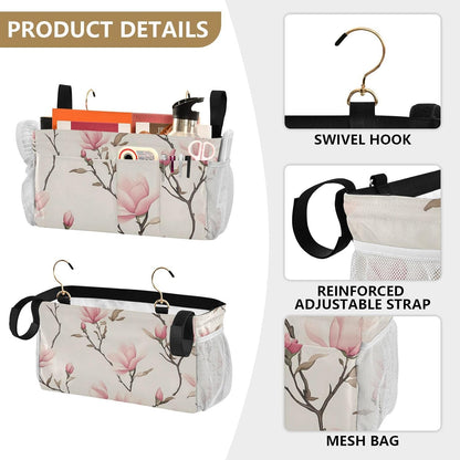 Small Pink Magnolia Flowers Bedside Caddy Bedside Organizer Bedside Storage Caddy College Dorm Bed Accessories
