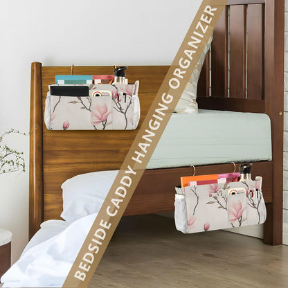 Small Pink Magnolia Flowers Bedside Caddy Bedside Organizer Bedside Storage Caddy College Dorm Bed Accessories