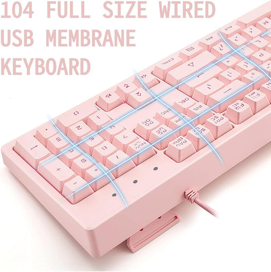 Basaltech Pink Wired Keyboard with White LED Backlit