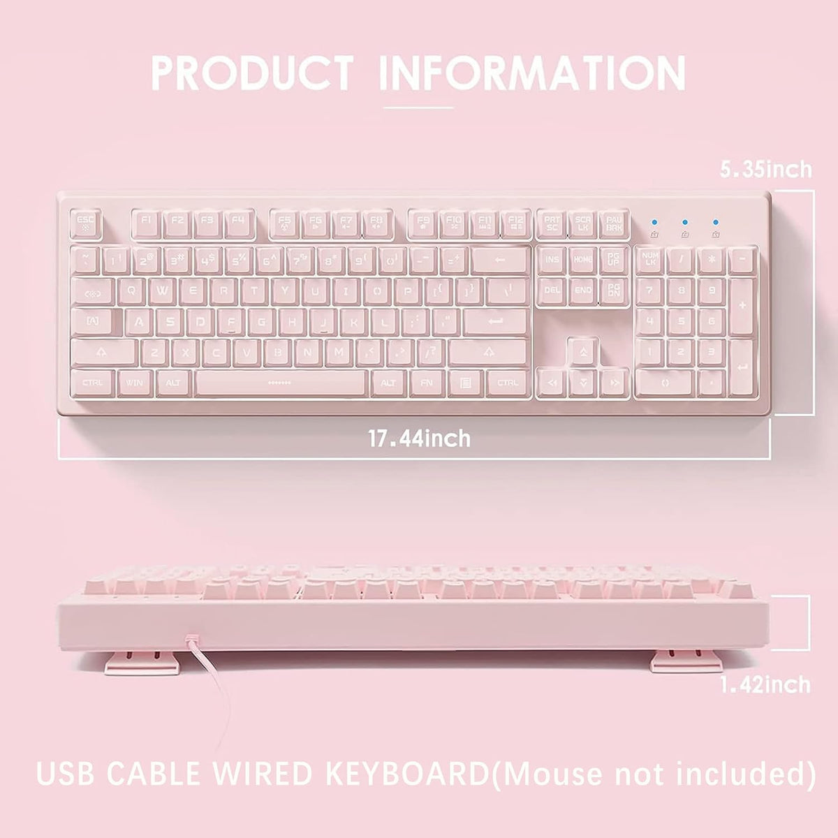 Basaltech Pink Wired Keyboard with White LED Backlit