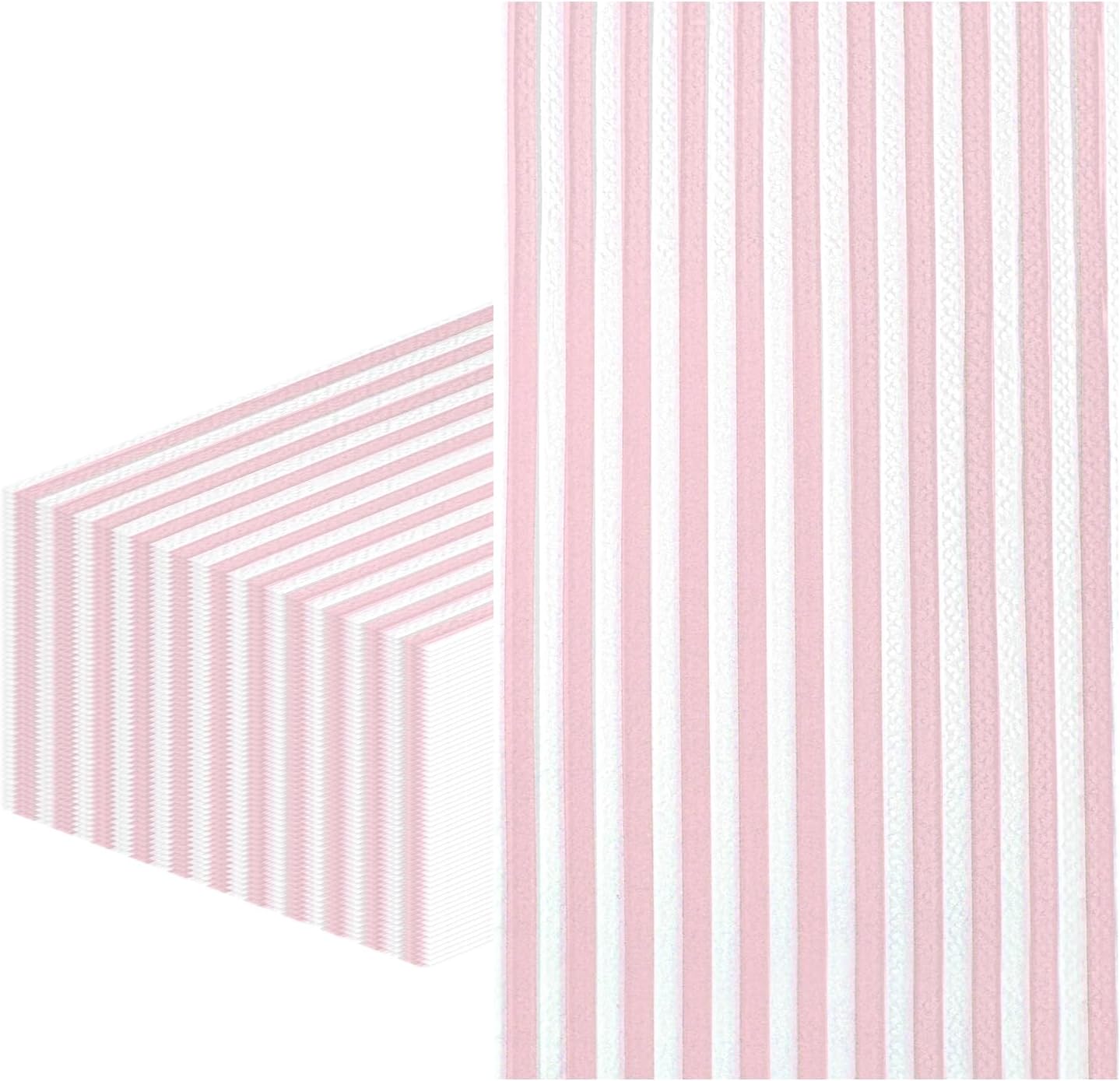 50 Pieces Light Pink Striped Napkins 3-Ply Pink and White Striped Dinner Napkins Disposable Hand Towels for Bathroom Birthday Baby Shower Wedding Thanksgiving Party Paper Napkins