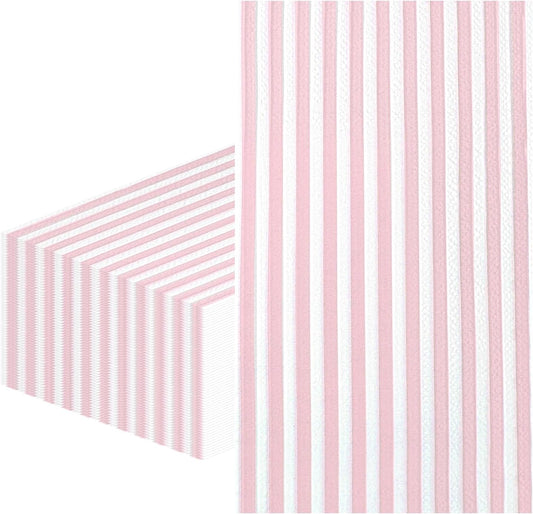 50 Pieces Light Pink Striped Napkins 3-Ply Pink and White Striped Dinner Napkins Disposable Hand Towels for Bathroom Birthday Baby Shower Wedding Thanksgiving Party Paper Napkins