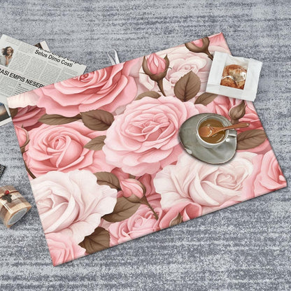 Dish Drying Mat Pink Rose Floral Flower Absorbent Dish Drying Mats for Kitchen Counter Non Slip Dish Drainer Mat Drying Mat, 18x24 in