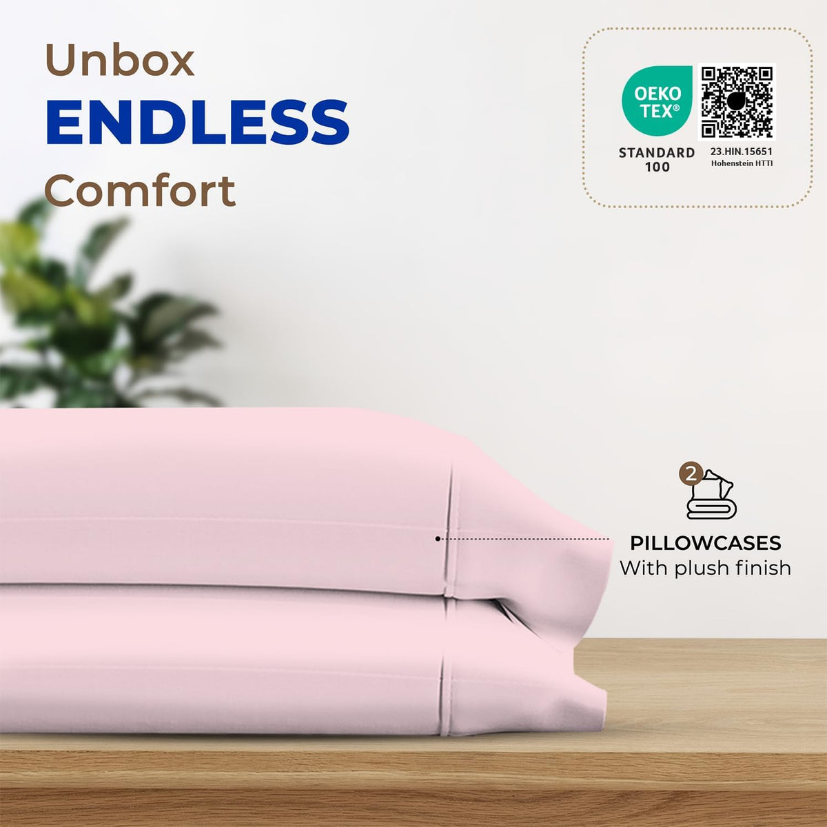 100% Egyptian Cotton Pillow Cases Queen Size Set of 2 - Luxury 1000 Series Paradise Collection Queen Pillow Cases (Blush), Soft Cooling Sateen Hotel Egyptian Cotton Pillowcases
