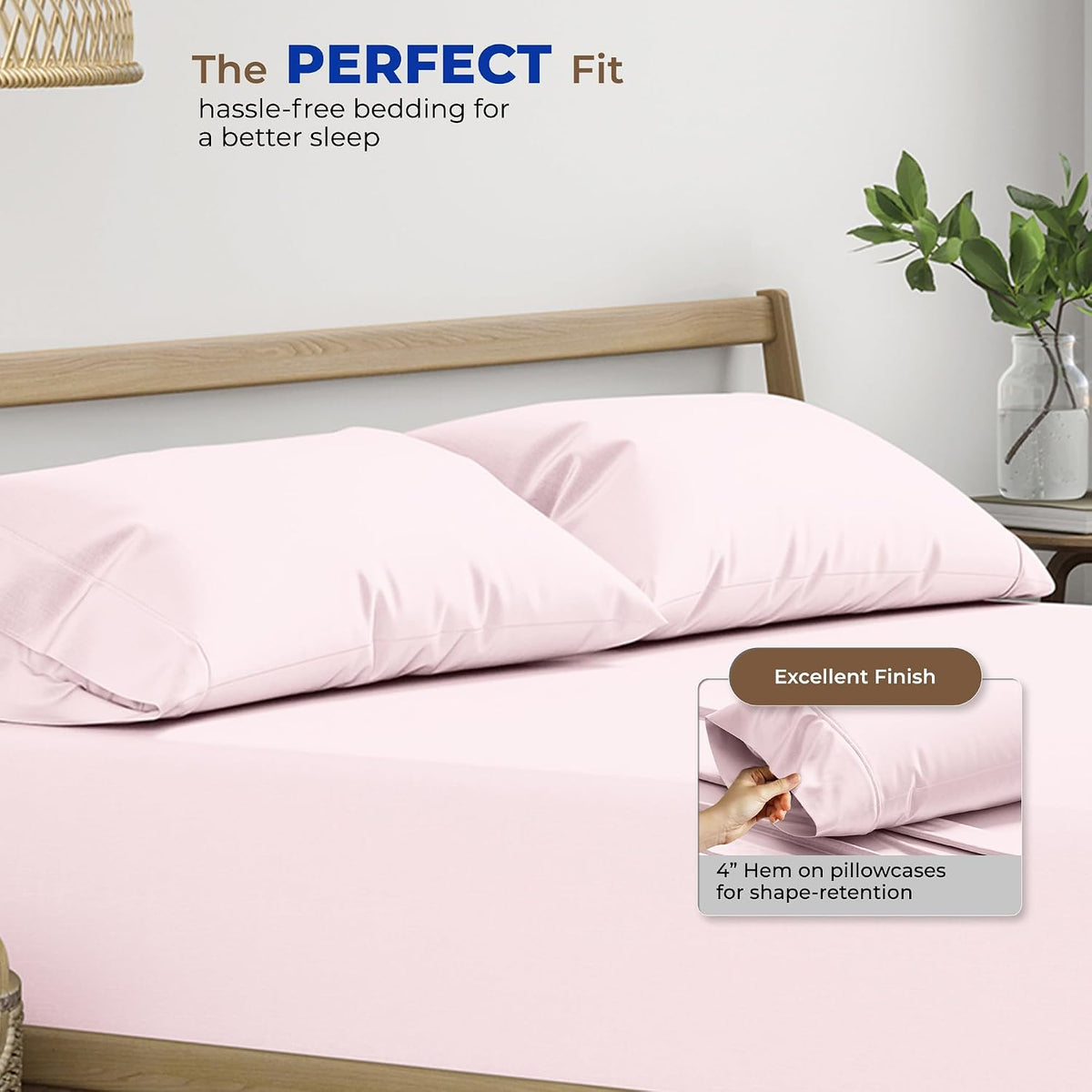 100% Egyptian Cotton Pillow Cases Queen Size Set of 2 - Luxury 1000 Series Paradise Collection Queen Pillow Cases (Blush), Soft Cooling Sateen Hotel Egyptian Cotton Pillowcases