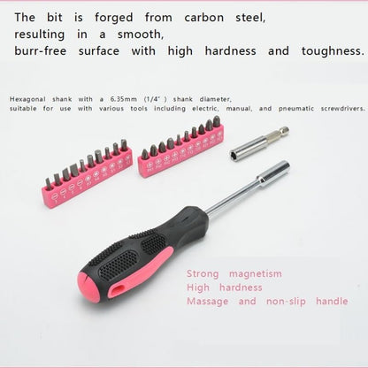 39 Piece General Household Tool Set in Toolbox Storage Case with Essential Hand Tools for Home Repairs(Pink)