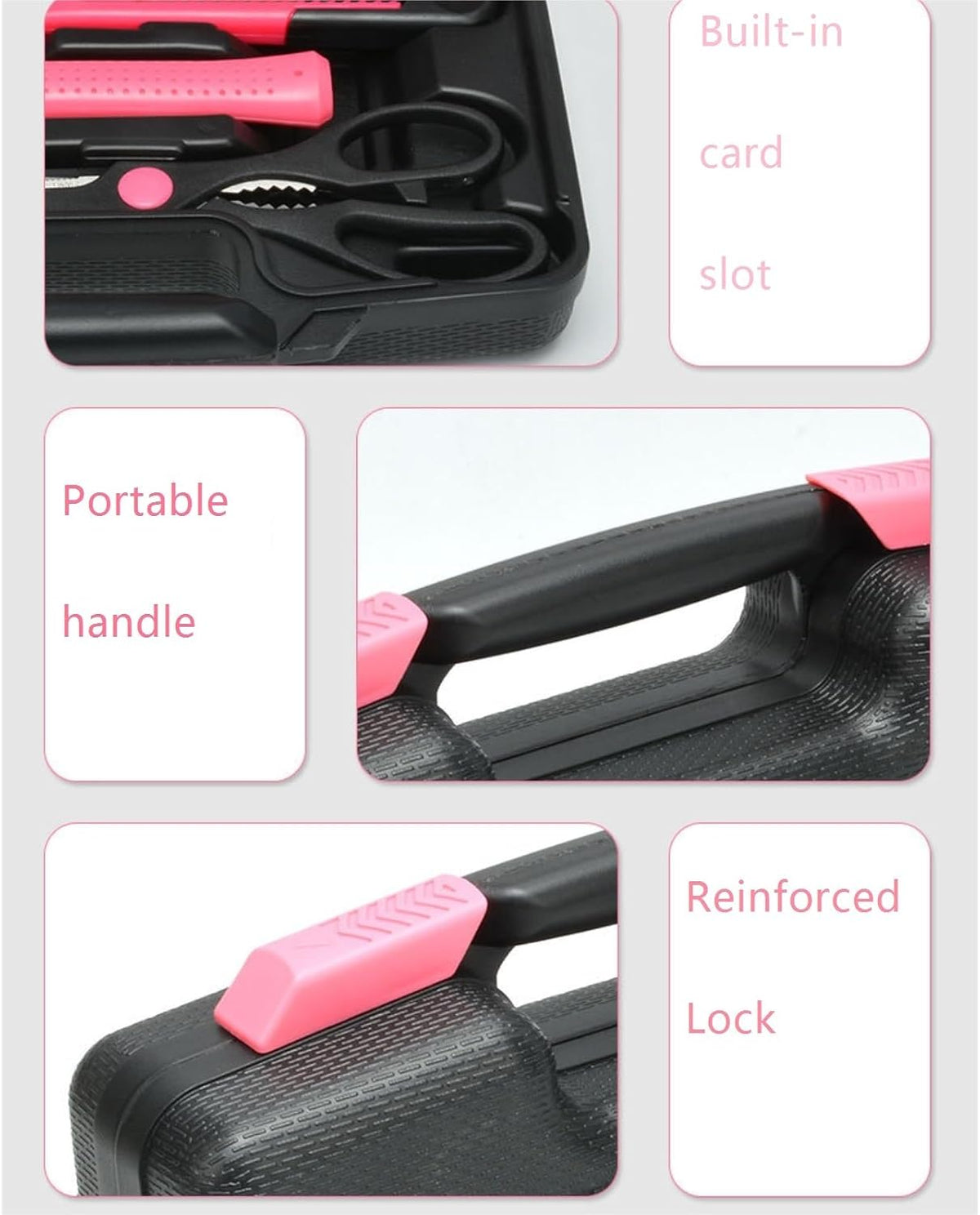 39 Piece General Household Tool Set in Toolbox Storage Case with Essential Hand Tools for Home Repairs(Pink)