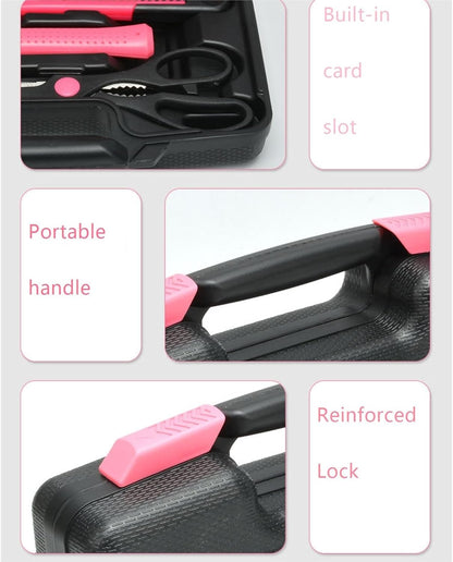 39 Piece General Household Tool Set in Toolbox Storage Case with Essential Hand Tools for Home Repairs(Pink)